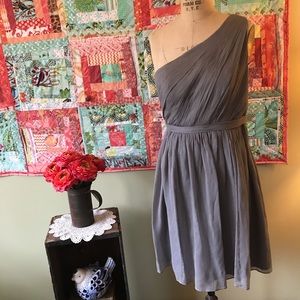 J. Crew Silk One Shoulder Dress in Gray